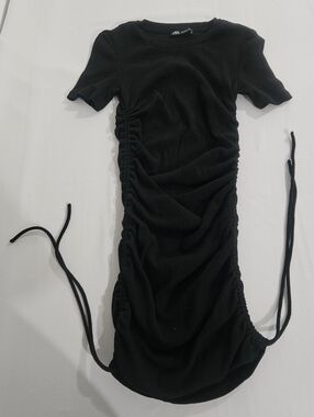 Zara Black Ruched Side-Tie Short Dress